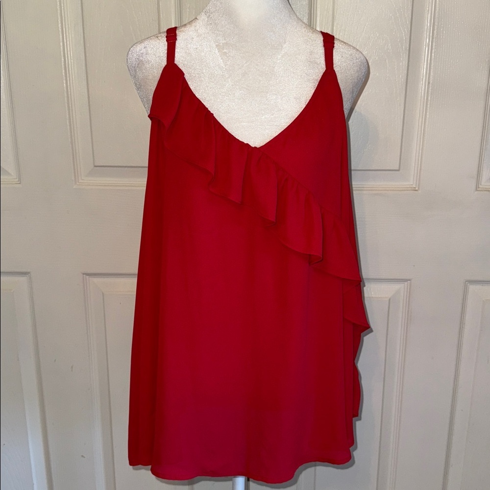 Torrid Georgette Ruffle Tank Top In Red - Picture 3 of 6
